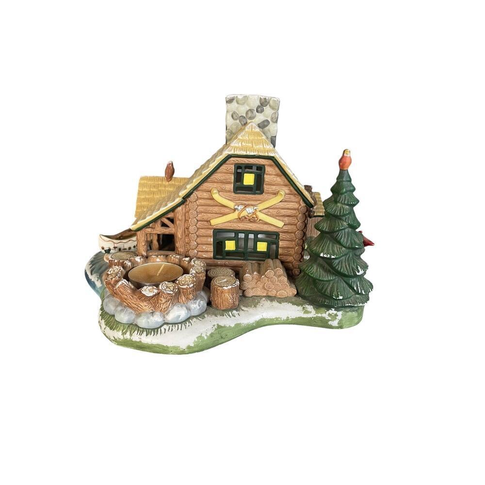 Partylite “Gone Fishing” Log Cabin Ceramic Tea Light Candle Holder